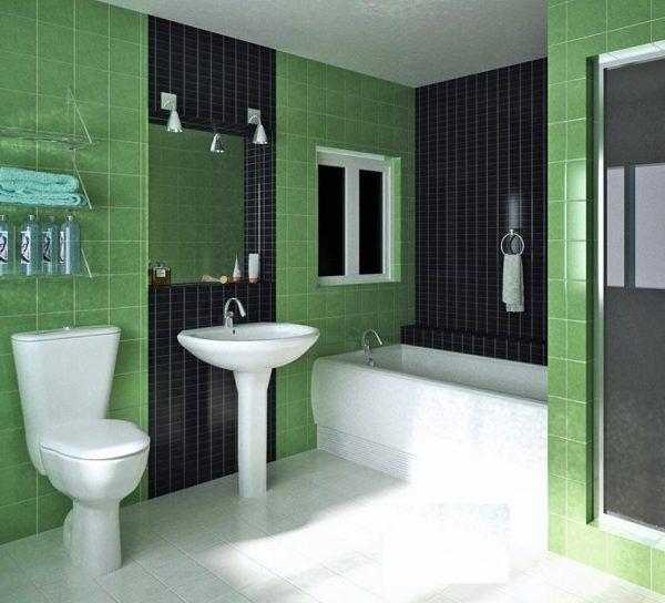 Зеленая с черным ванная комната
