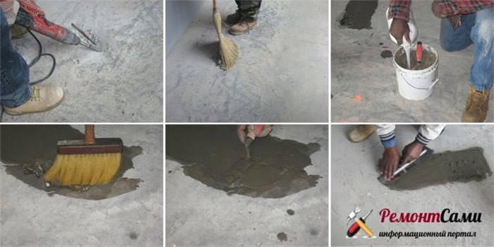 Проведение ремонта бетонной поверхности Источник: StroyDay.ru