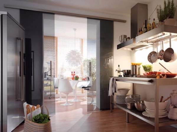 Черные кухонные двери из стекла - дверь купе на кухню 