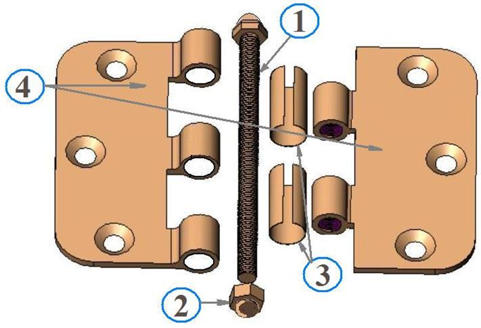 Механизм несъемного навеса: 1 — поворотная ось; 2 — декоративная заглушка; 3 — подшипники; 4 — карта