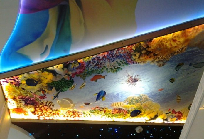 потолок с 3д фотопечатью, имитирующей аквариум