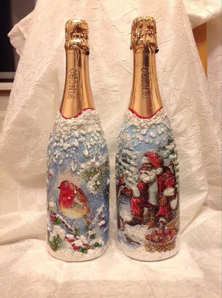 как украсить шампанское на новый год своими руками декупаж 7