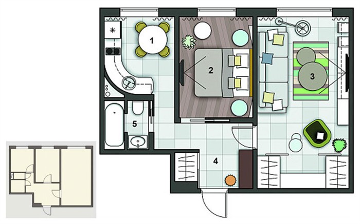 Планировка двухкомнатной квартиры 42 метра
