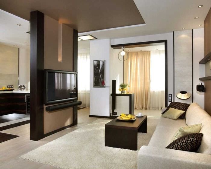 идея яркого дизайна гостиной комнаты 18 кв.м.