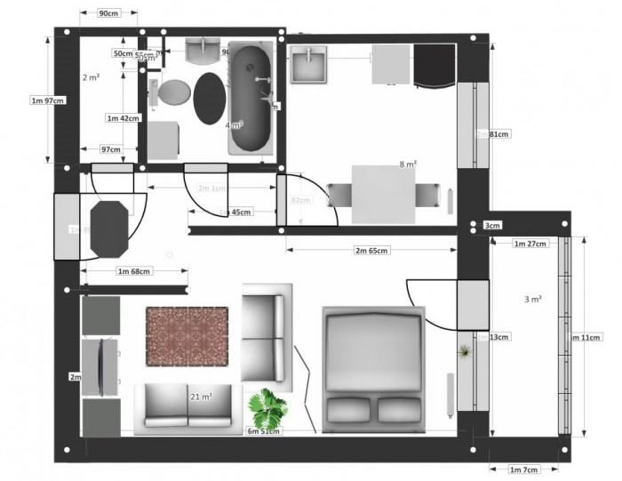 Планировка однокомнатной квартиры 37 кв м с разделением комнаты на зоны