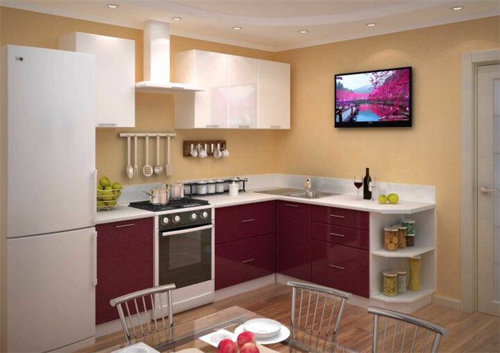 Модульная кухня с телевизором и столовой группой