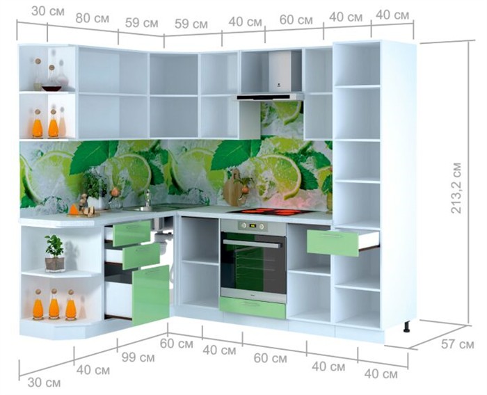 Размеры модулей кухонного гарнитура