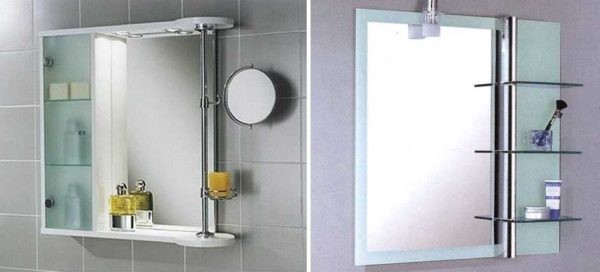 Полки для ванной комнаты с зеркалом: с основой и без нее
