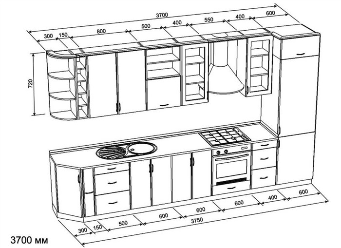 схема стандартного кухонного гарнитура