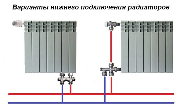 Схемы с нижним подключением батарей с помощью арматуры